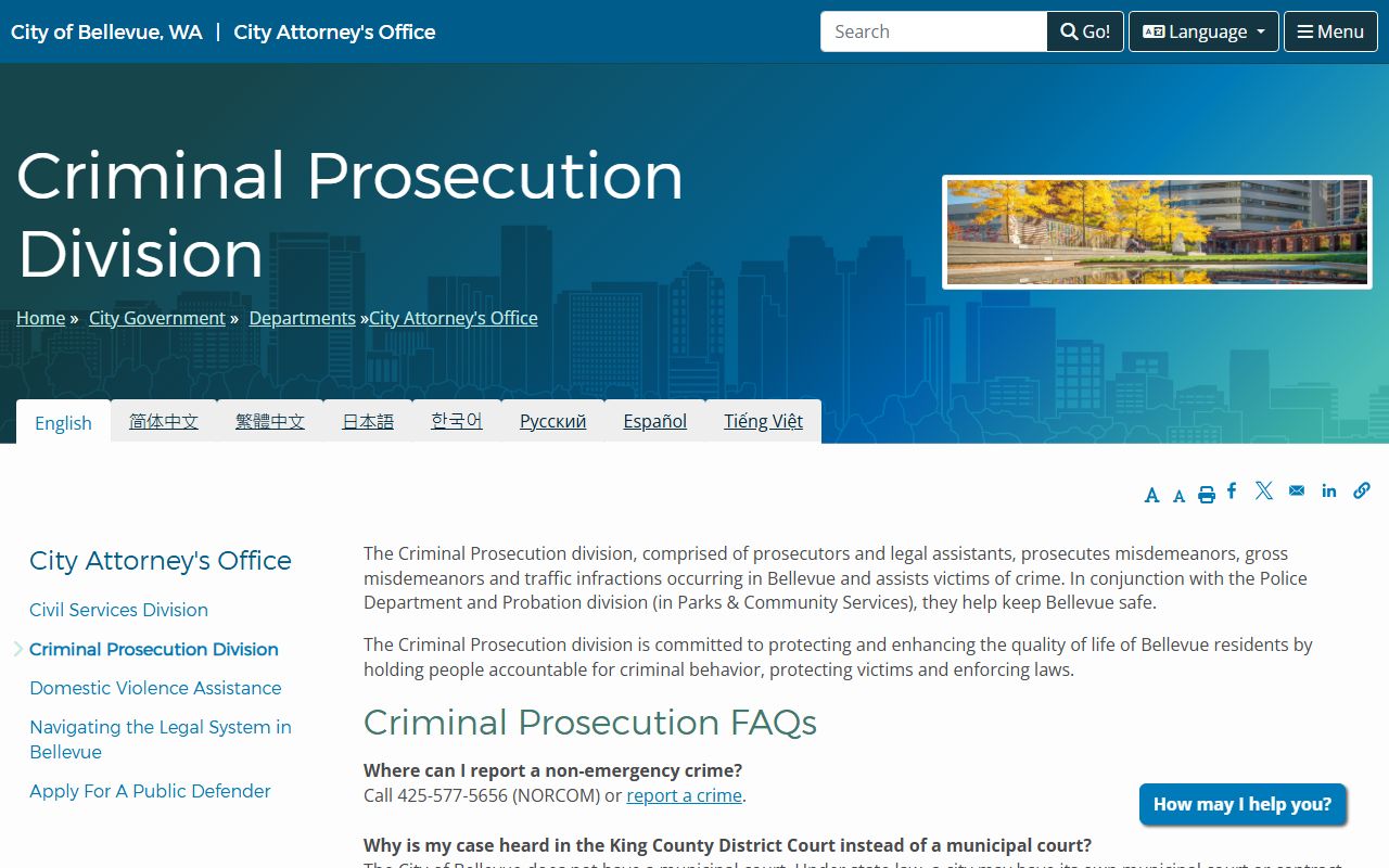 Bellevue people search criminal prosecution division page