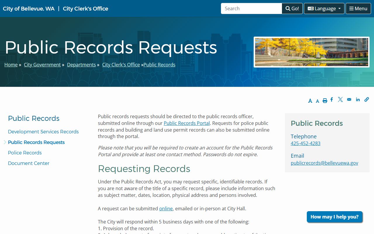 Bellevue people search public records request portal