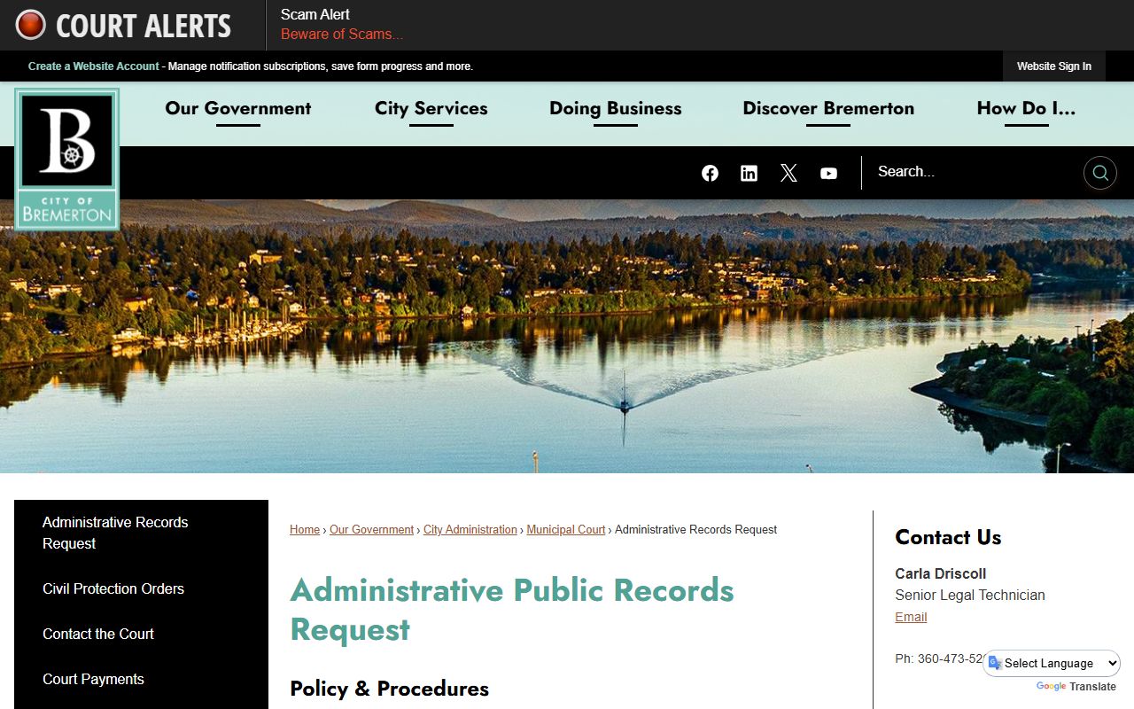 Bremerton people search administrative records request page