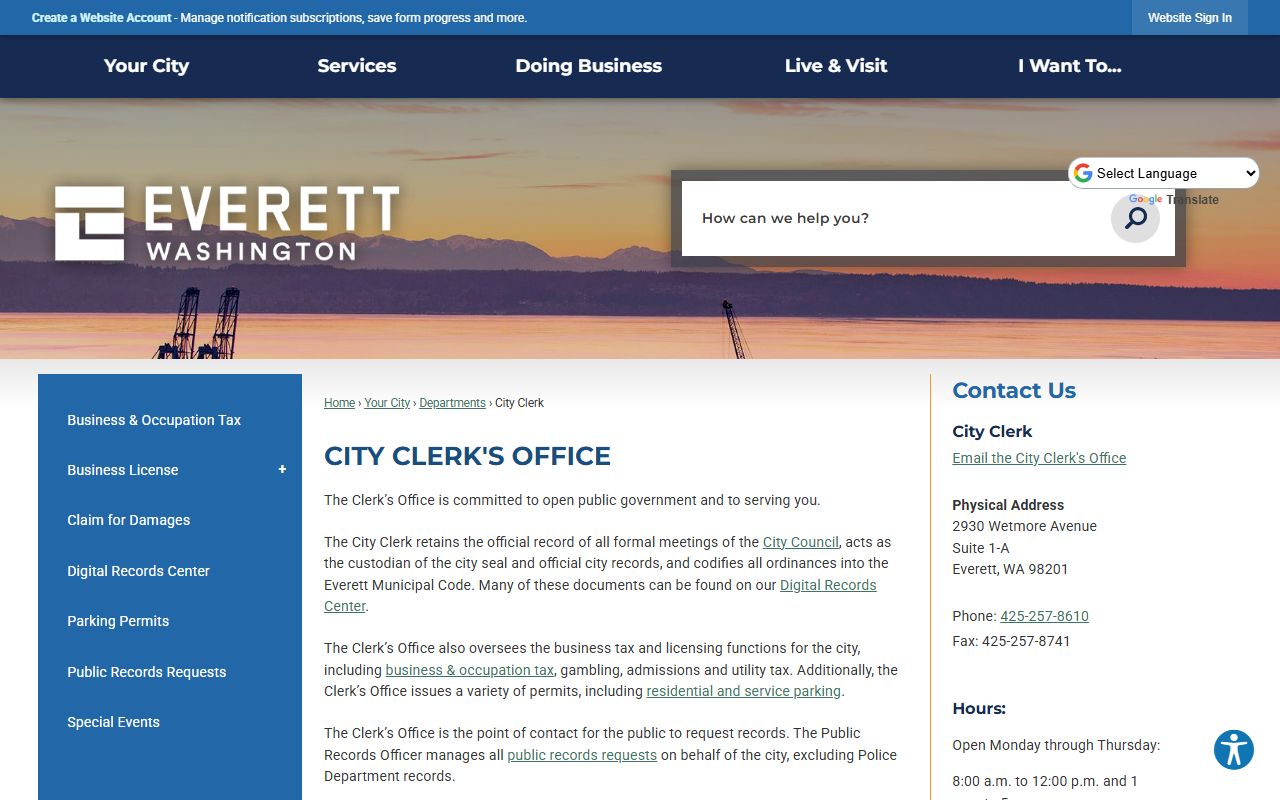 Everett people search city clerk office page