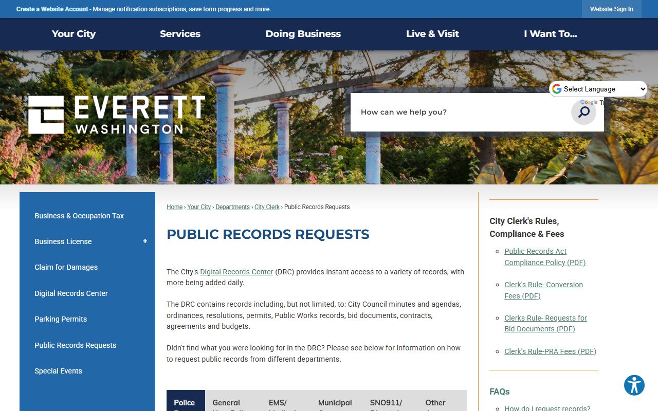 Everett people search public records requests page