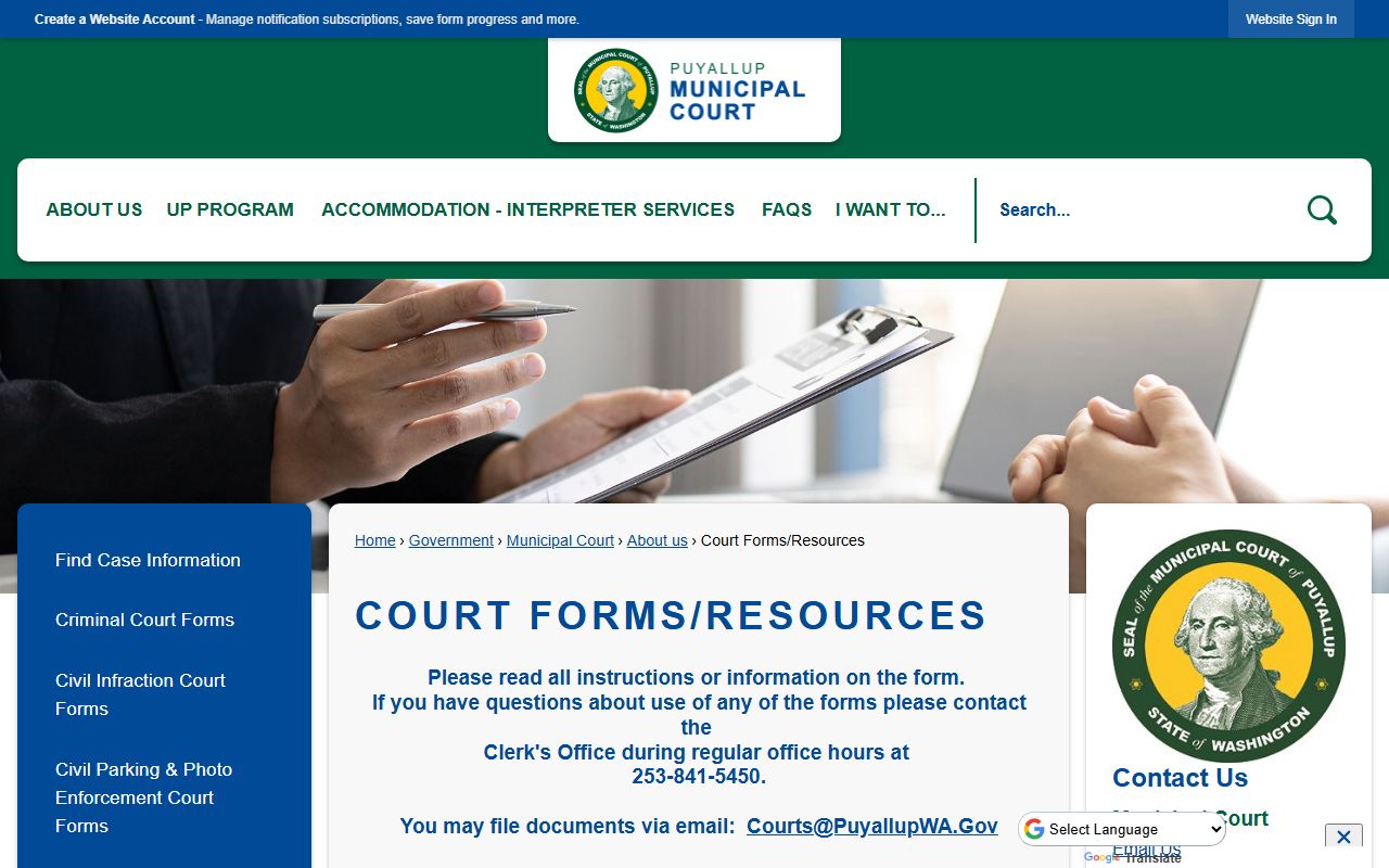 Puyallup people search court forms page