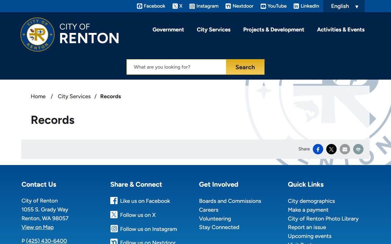 Renton people search city records page