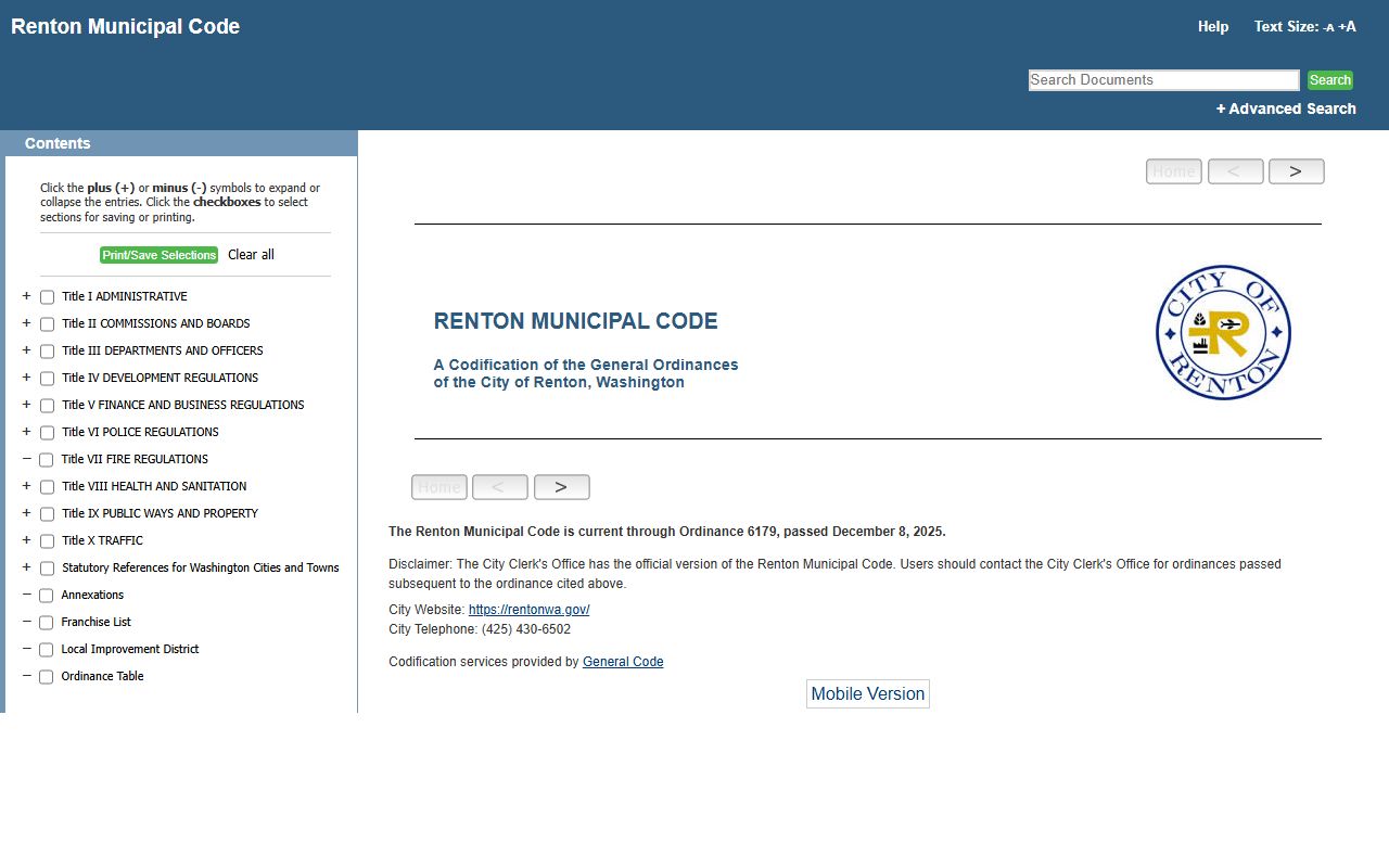 Renton people search municipal code browser