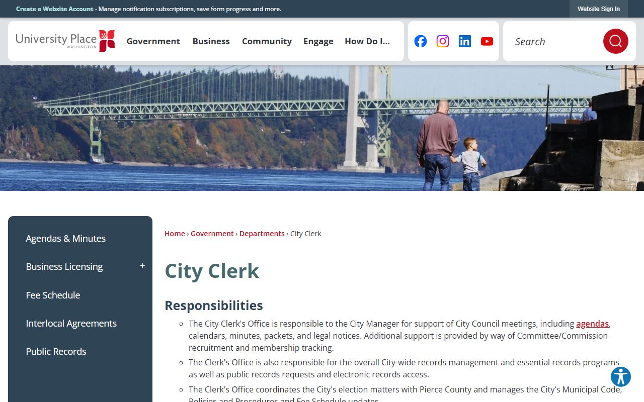 University Place people search city clerk records page