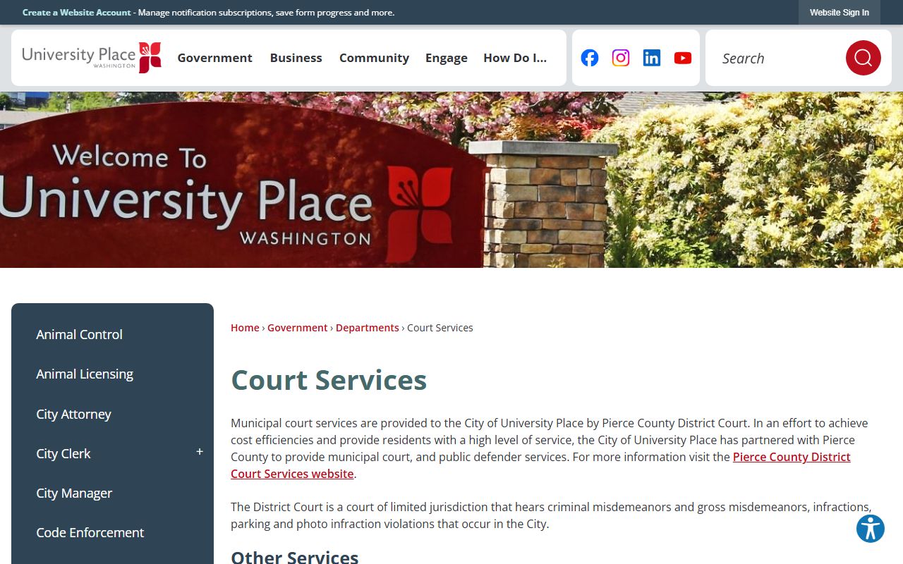 University Place people search Pierce County District Court services