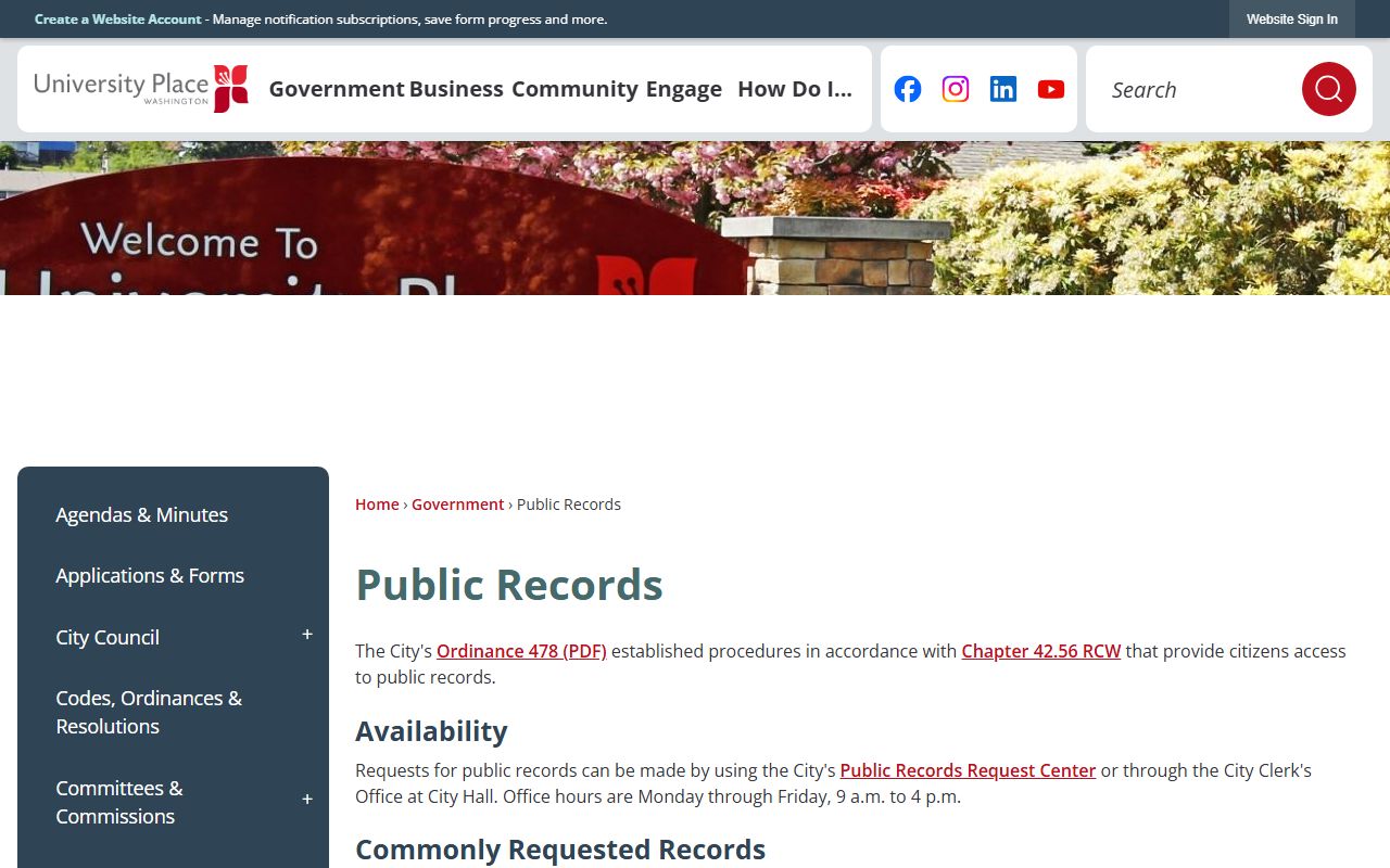 University Place people search public records request center