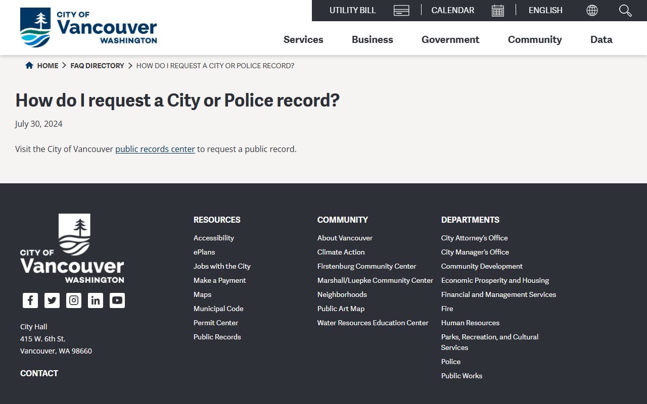 Vancouver people search FAQ for city and police records
