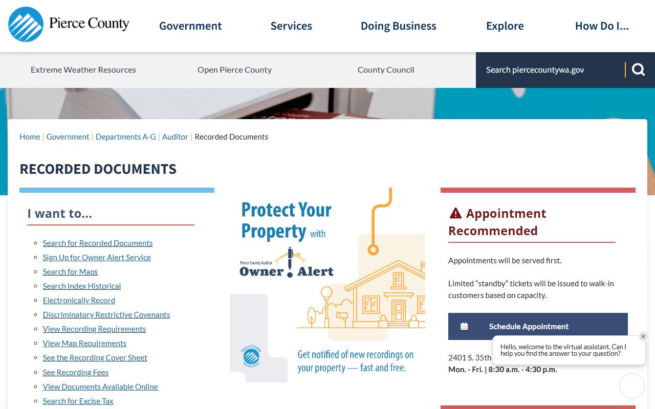 Pierce County people search auditor recorded documents