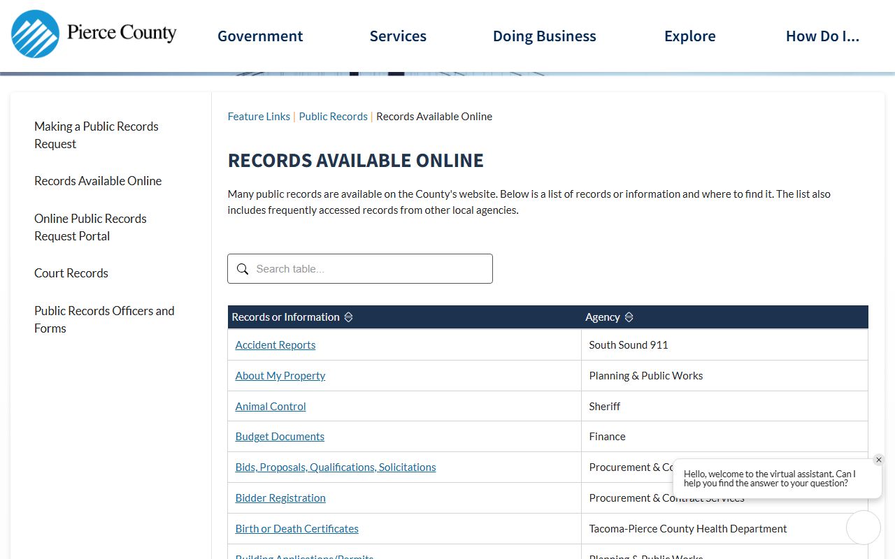 Pierce County people search records directory
