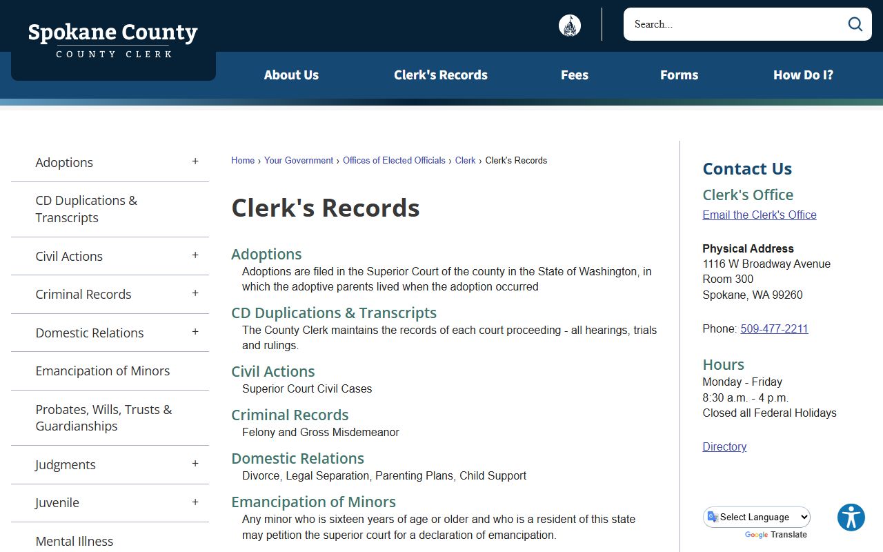 Spokane County people search Clerk's records