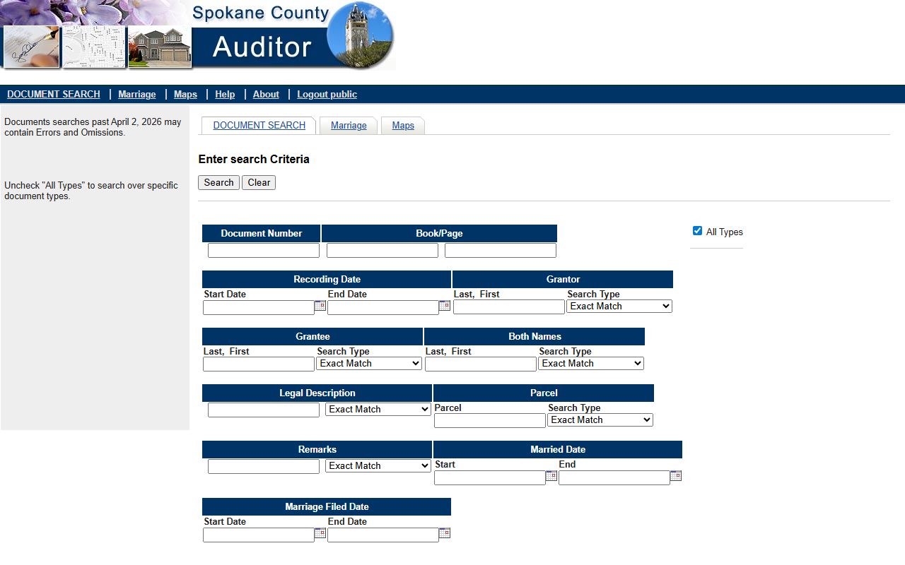 Spokane County people search recorded document interface