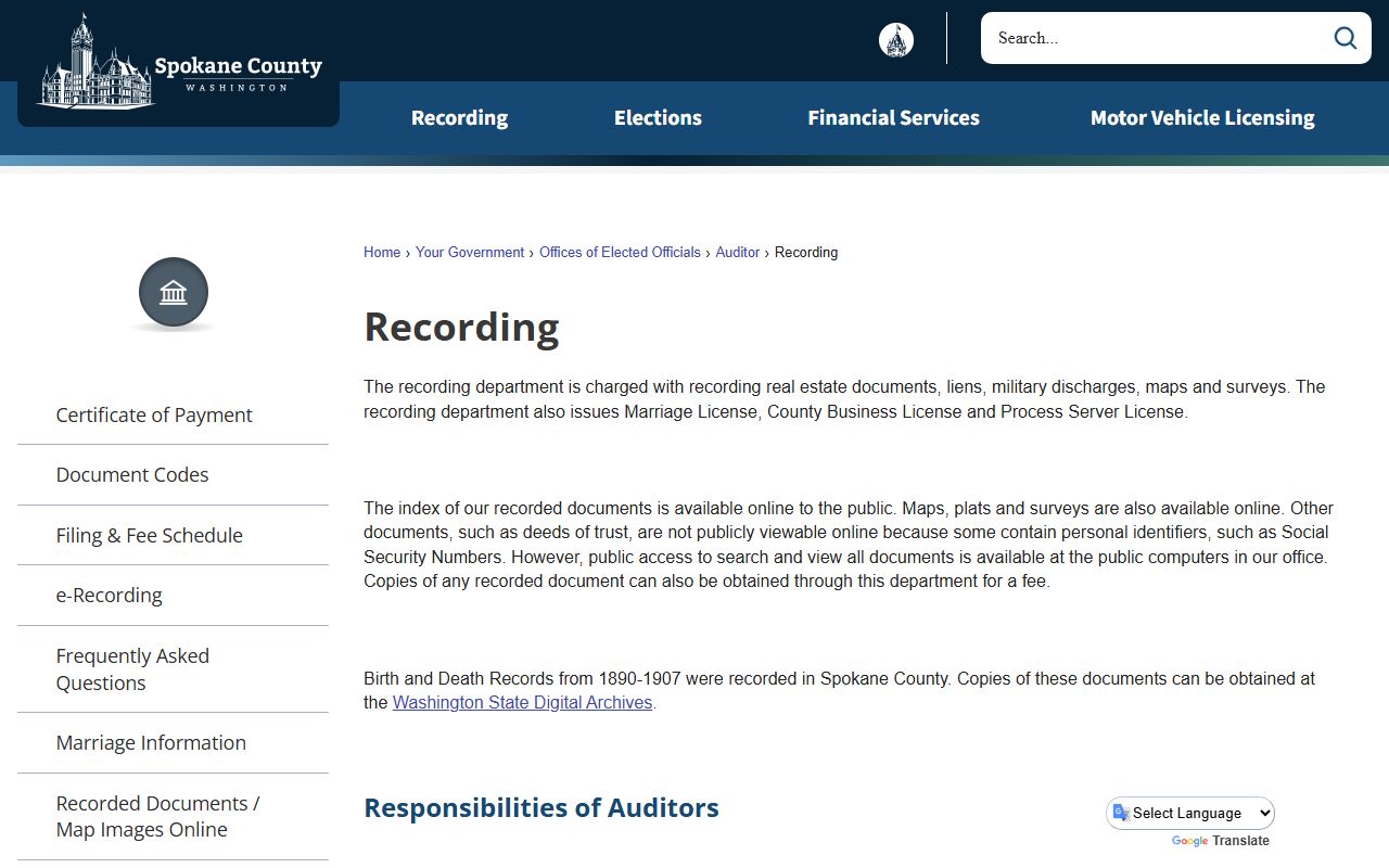 Spokane County people search recording division