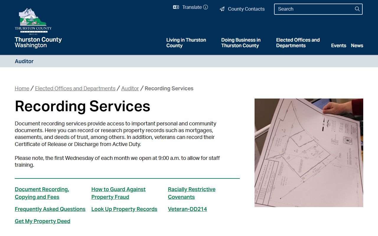 Thurston County people search Auditor recording services