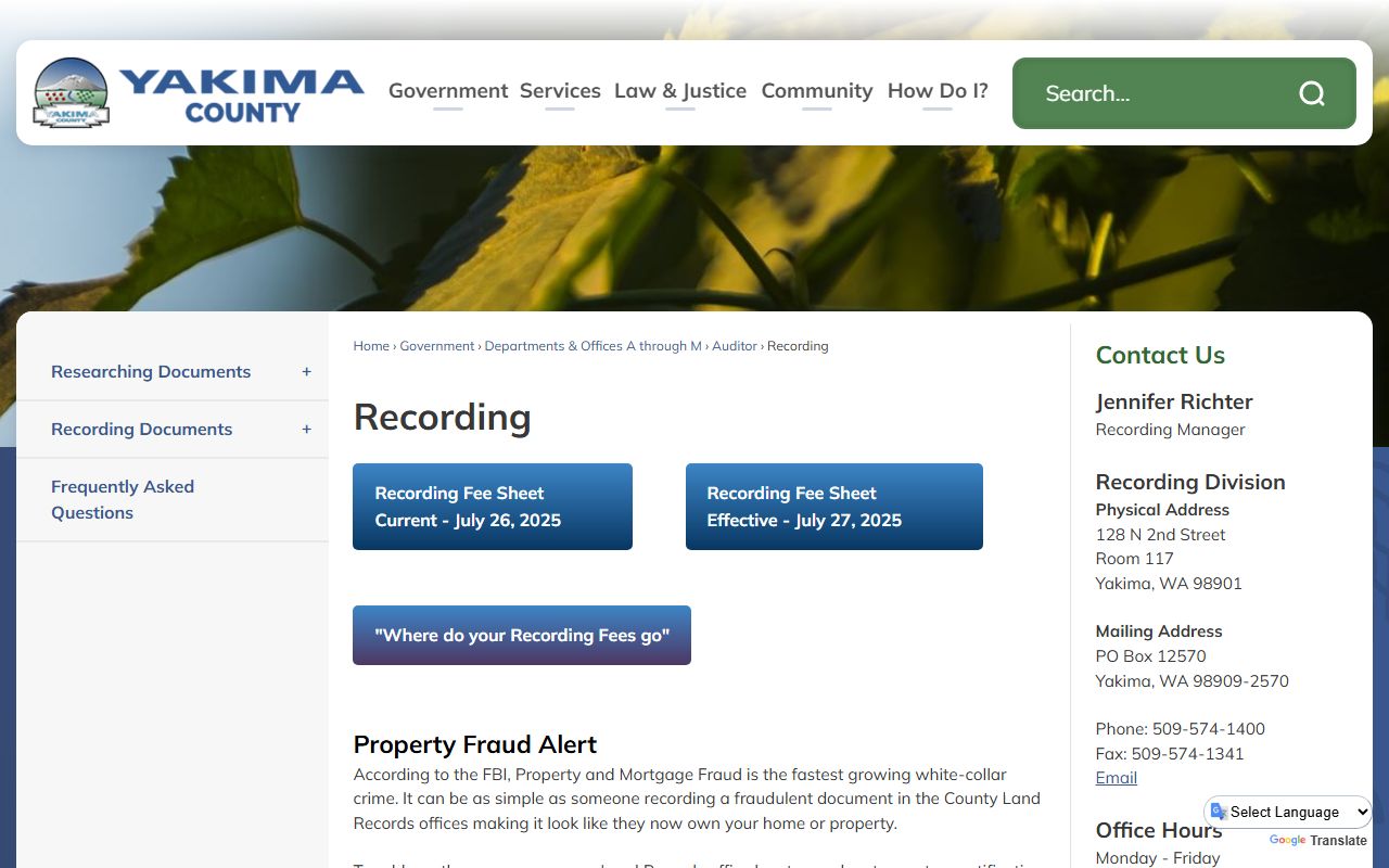Yakima County people search Auditor recording services