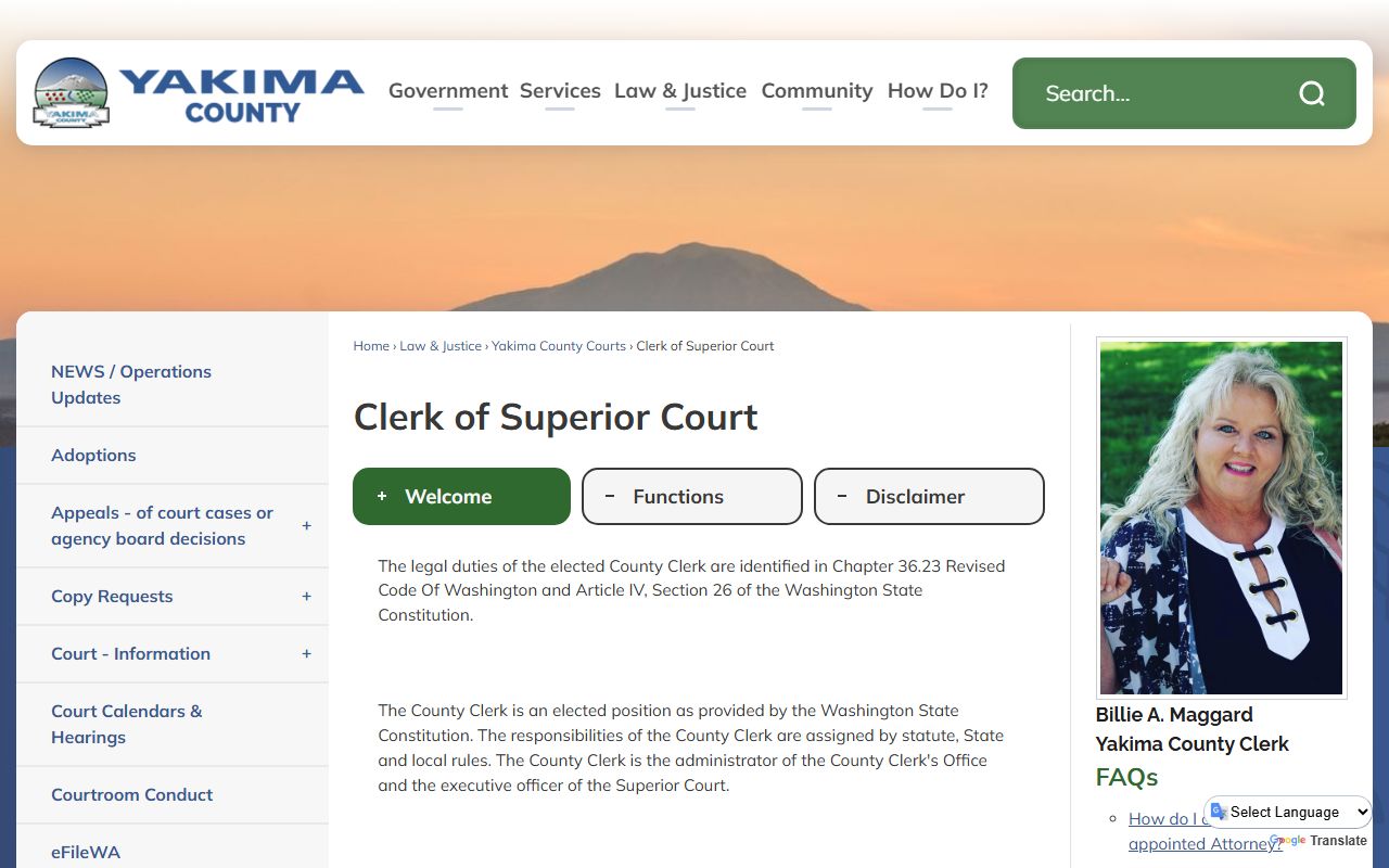 Yakima County people search Clerk of Superior Court homepage