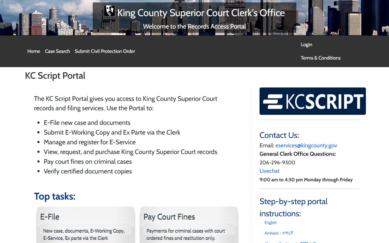 King County Superior Court people search KC Script portal
