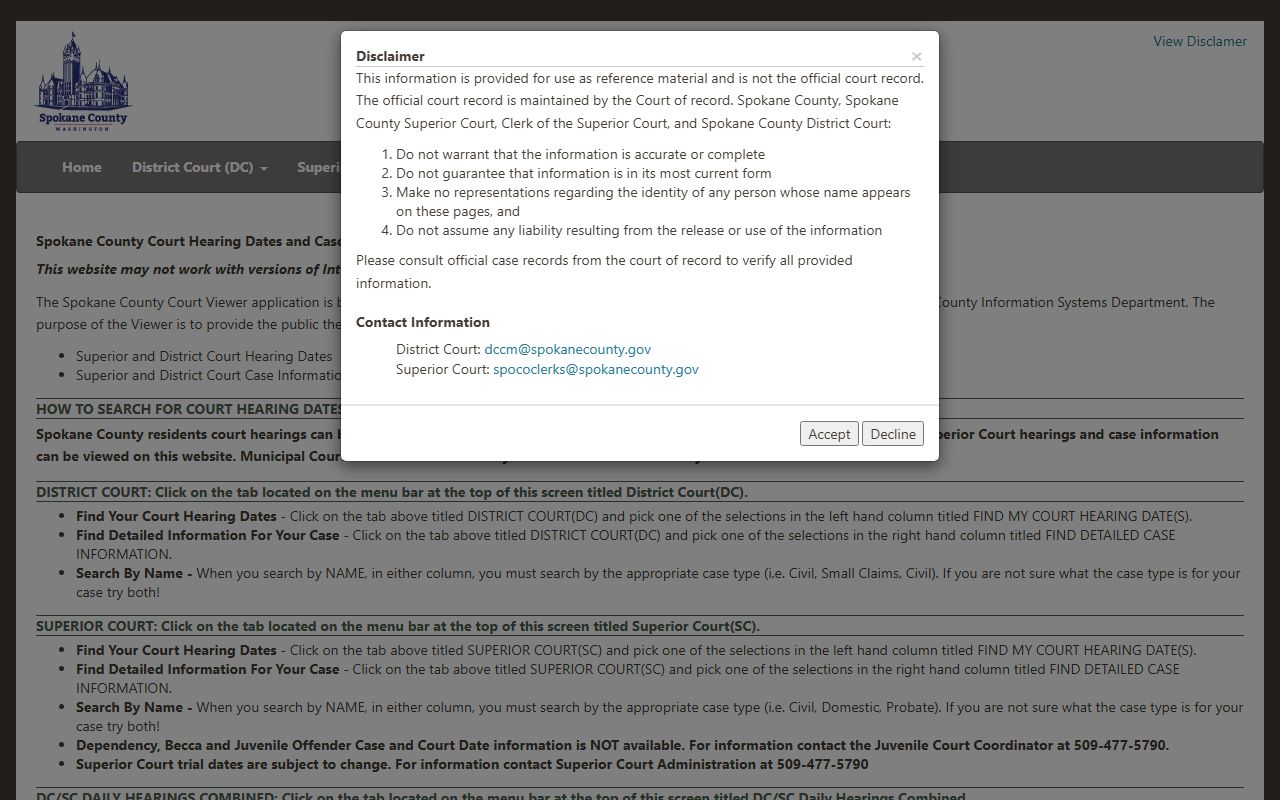 Spokane County Court Viewer people search tabs